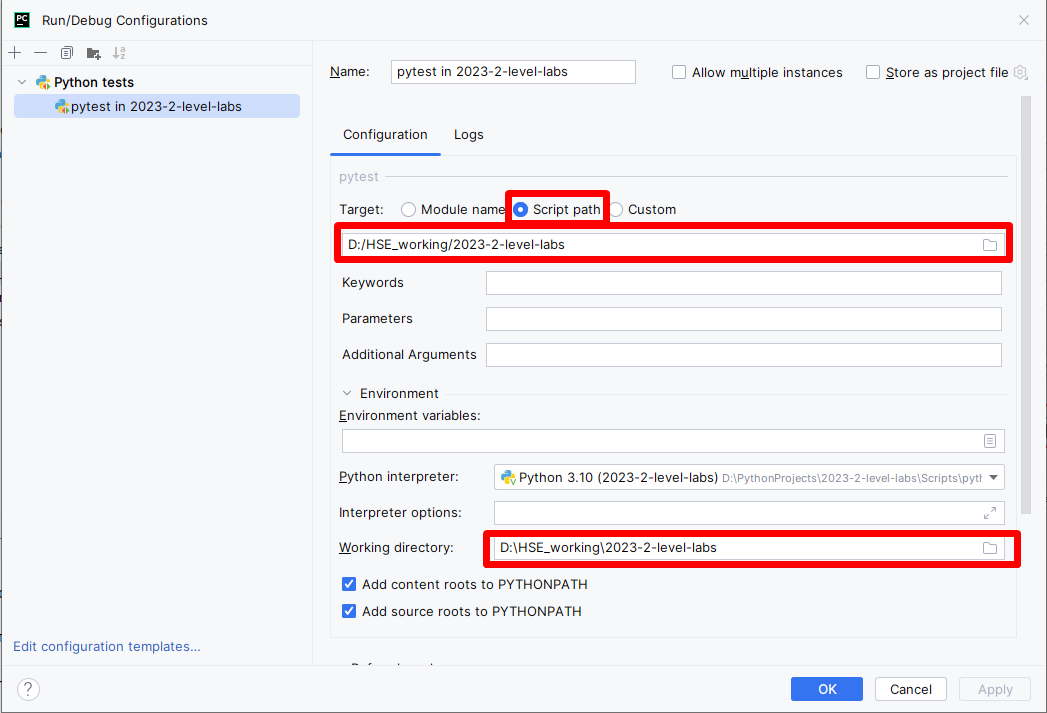 fill pytest configuration