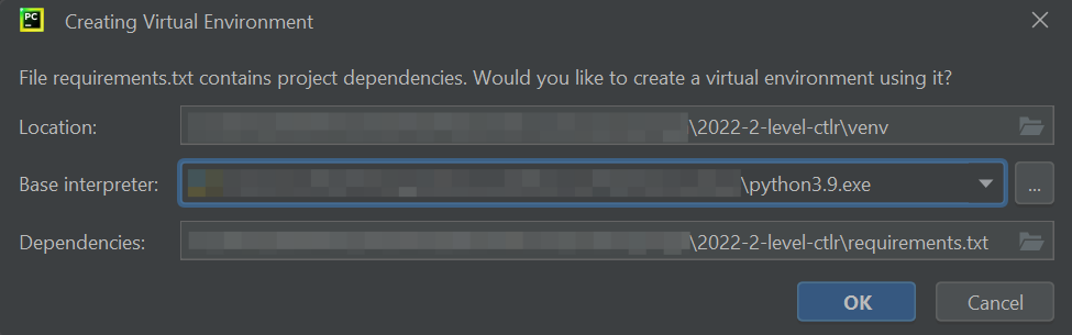 setting interpreter